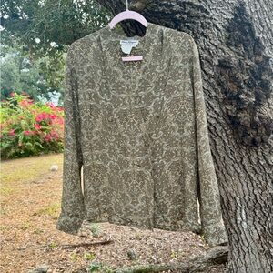 Vtg.Salvatore Ferragamo 100% silk Stunning olive green abstract print.Size M